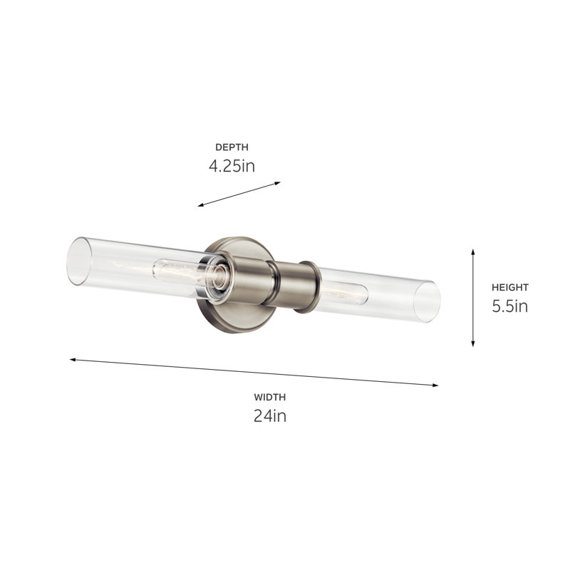 Applique murale 2 lumières 24 po avec verre transparent 24 po, Nickel