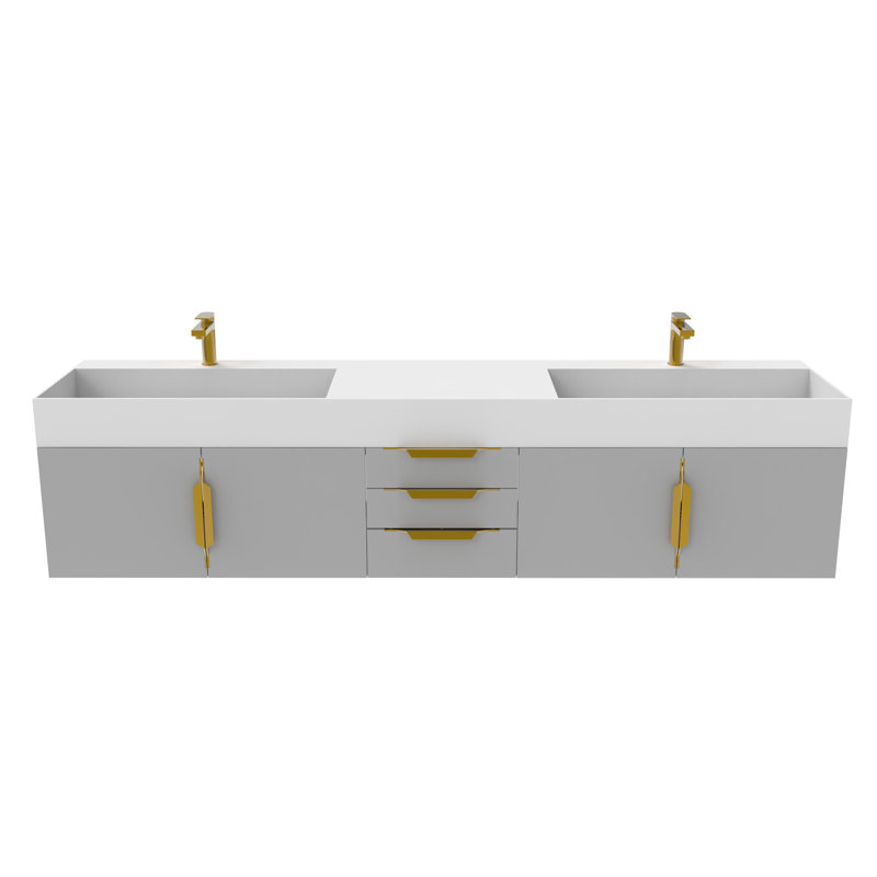 Meuble-lavabo double 84 po avec plateau Amazon, Or, Blanc, Gris