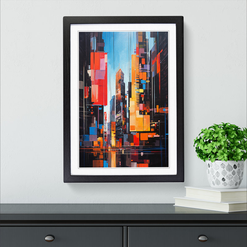 Skyline Hard Edge - Single Picture Frame Print on Wood, Black, 64cm H x 46cm W x 2cm D