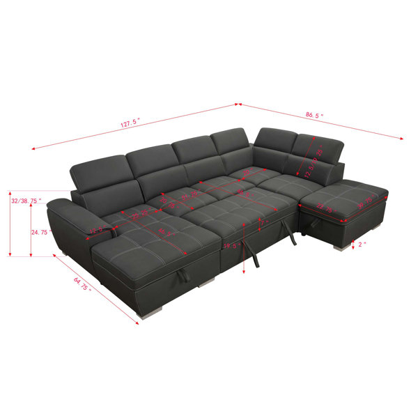 Hokku Designs 128"Sofa U Shaped Sectional Couch With Ottomans ...