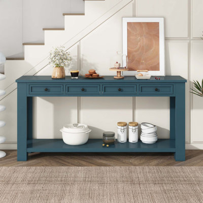 Wood Console Table with Drawers, Bottom Shelf