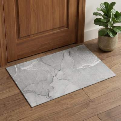 3' X 5' Gray And Ivory Abstract Washable Area Rug With UV Protection