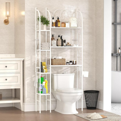 Support de rangement au-dessus de la toilette, organisateur de salle de bain en métal à 7 niveaux avec tablette réglable, porte-papier hygiénique et crochets latéraux