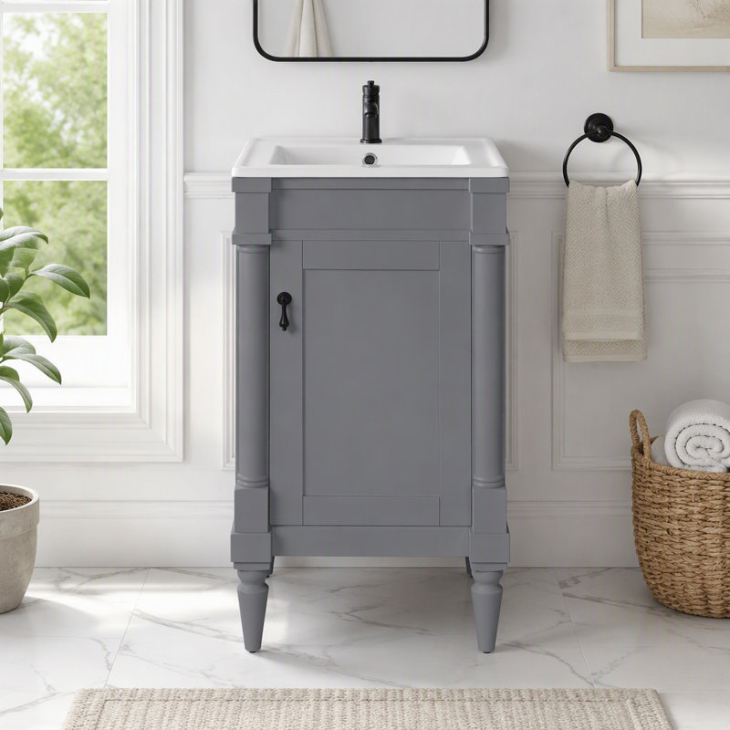 Meuble-lavabo compact avec lavabo, portes à fermeture en douceur et tablette réglable, 47,62 lb gris