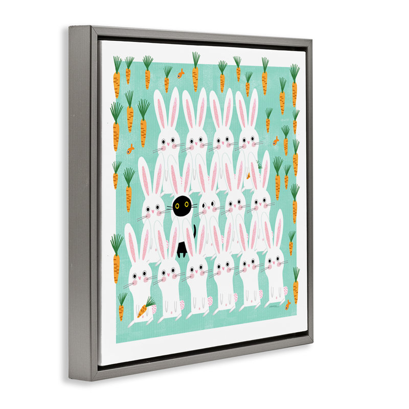 «Cat Mixed with Bunnies», toile encadrée flottante dorée par Leeza Hernandez, Cadre flottant gris lustré, H 18 po x l 18 po