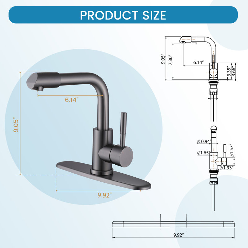 304 Stainless Steel 360°Rotating Spout Bathroom Sink Faucet with Deck Plate, Gun Metal