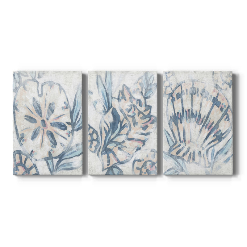 Beach Shell Fresco I - Toile tendue avec châssis sur mesure - 3 pièces, H 27 po x l 54 po