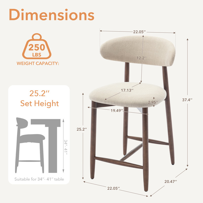 Upholstered 25'' Counter Stool - Solid Wood Frame