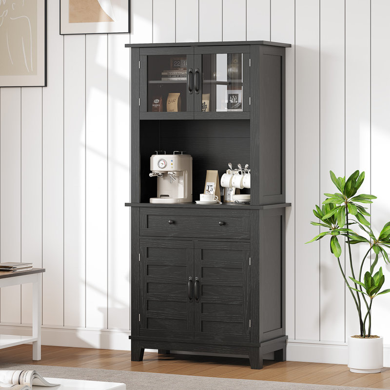 Armoire de cuisine de 72 po de hauteur, armoire-bar avec support pour micro-ondes, table basse de style campagnard, armoire avec portes en verre pour la salle à manger