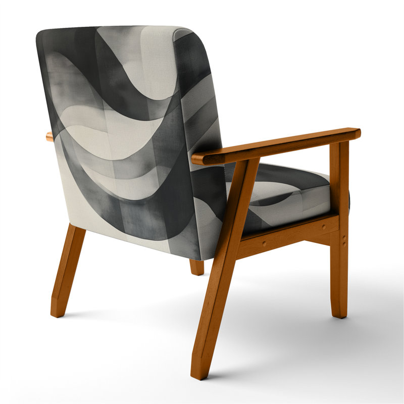 Chaise rembourrée à formes abstraites - Fauteuil géométrique noir et blanc Minimal Curves I, Brown Square Arms