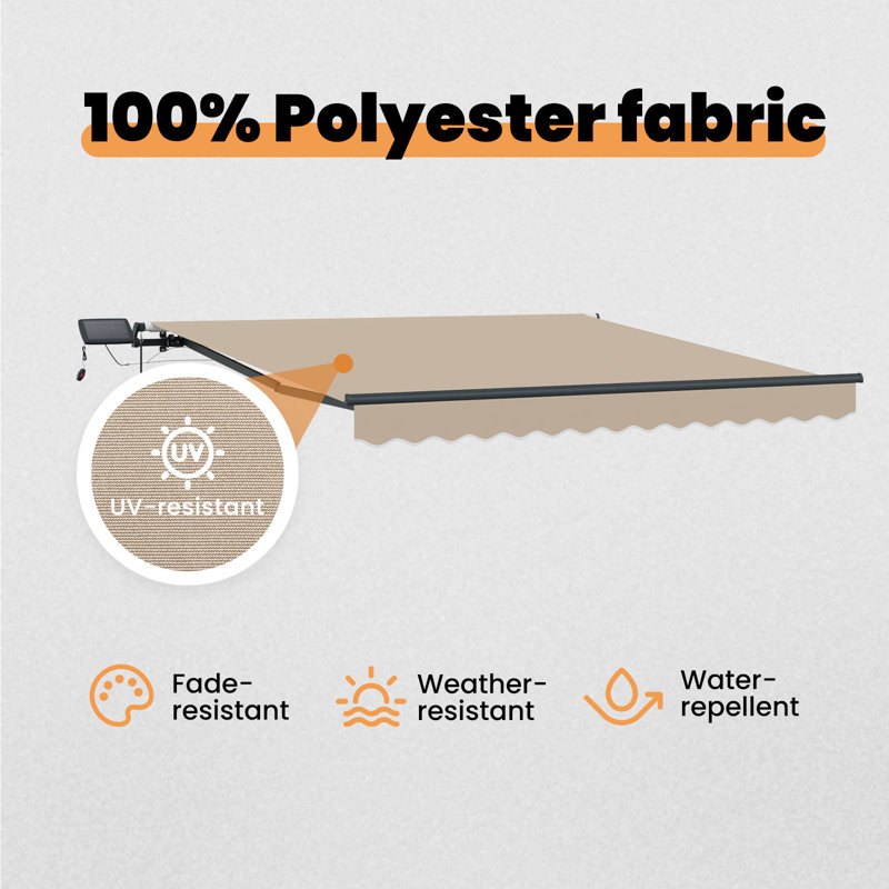 VidaXL PVC-coated polyester Cover Retractable Patio Awning, 300 cm W x 250 cm D, Beige