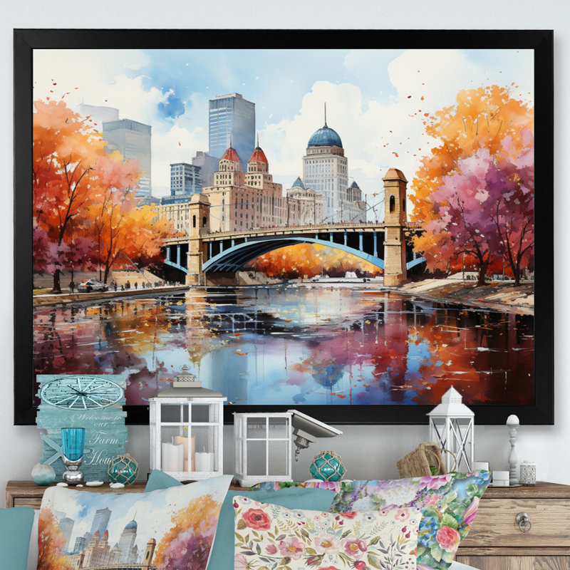 Minneapolis en automne II, Cadre photo noir, H 34 po x l 44 po x P 1,5 po