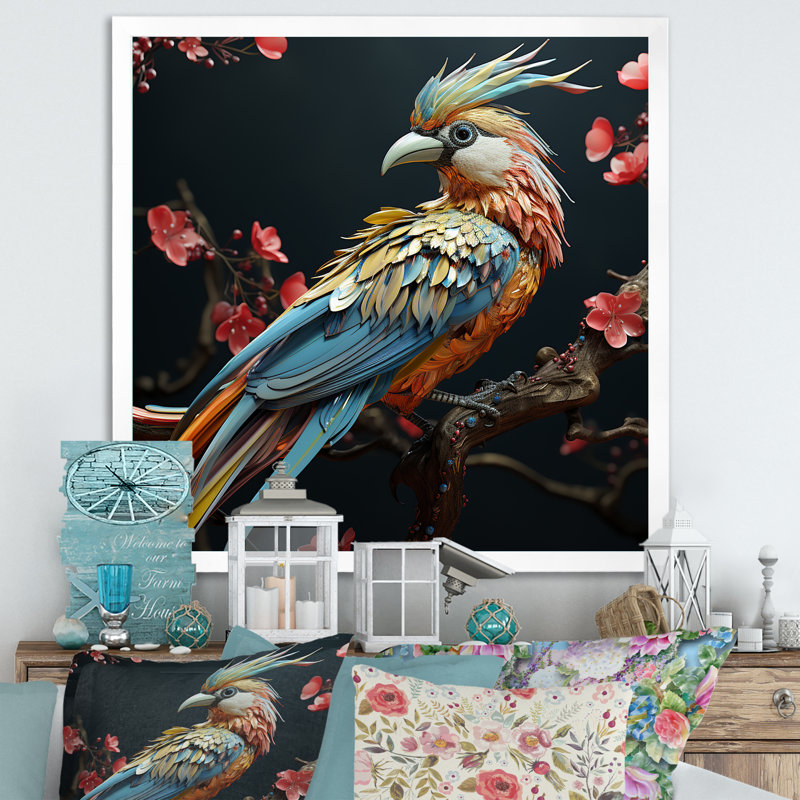 «Bird Expressionist Freedom I» sur toile, H 24 po x l 24 po x P 1 po, Cadre simple blanc