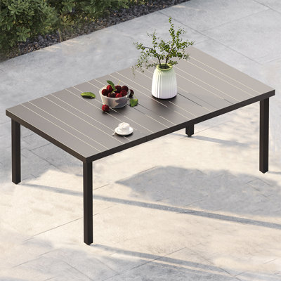 Table de salle à manger d'extérieur en acier avec trou pour parasol Callista