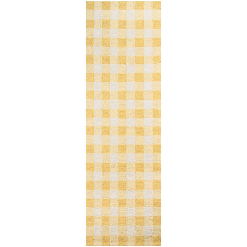 India Hand Hooked Wool Plaid Area Rug, Runner 2'3" x 7'6"