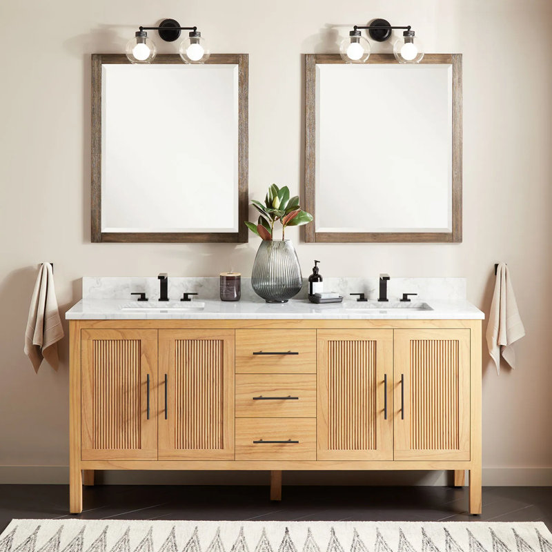 72" Ayanna Double Bathroom Vanity Set with Rectangular Undermount Sinks, 8" Centers, Carrara Marble
