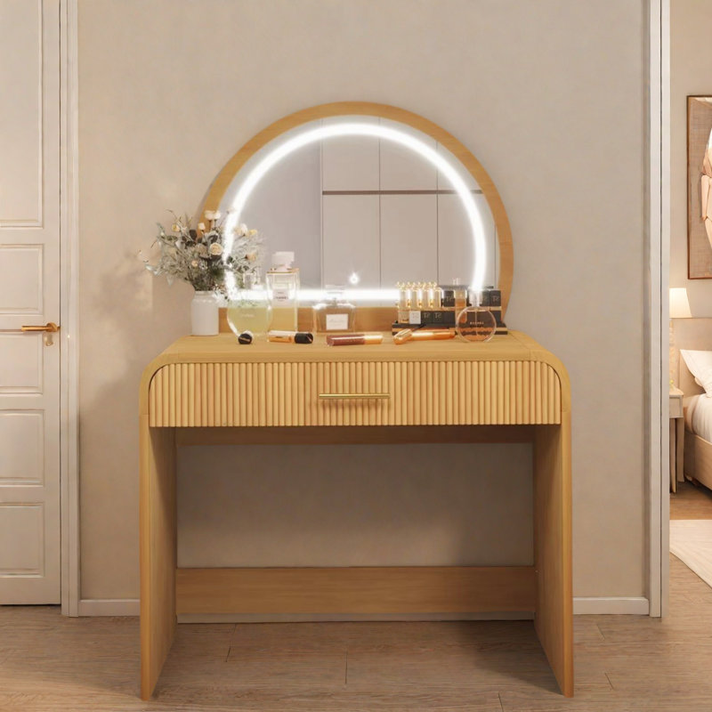 Table de coiffeuse avec miroir à écran tactile, coiffeuse et tiroir