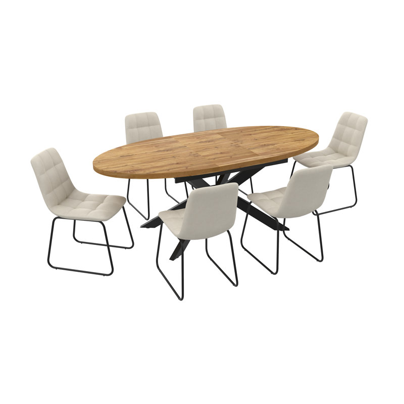 Ensemble de table de salle à manger extensible 63,1 "à 78,8", table de cuisine ovale 7 pièces avec 6 chaises rembourrées 