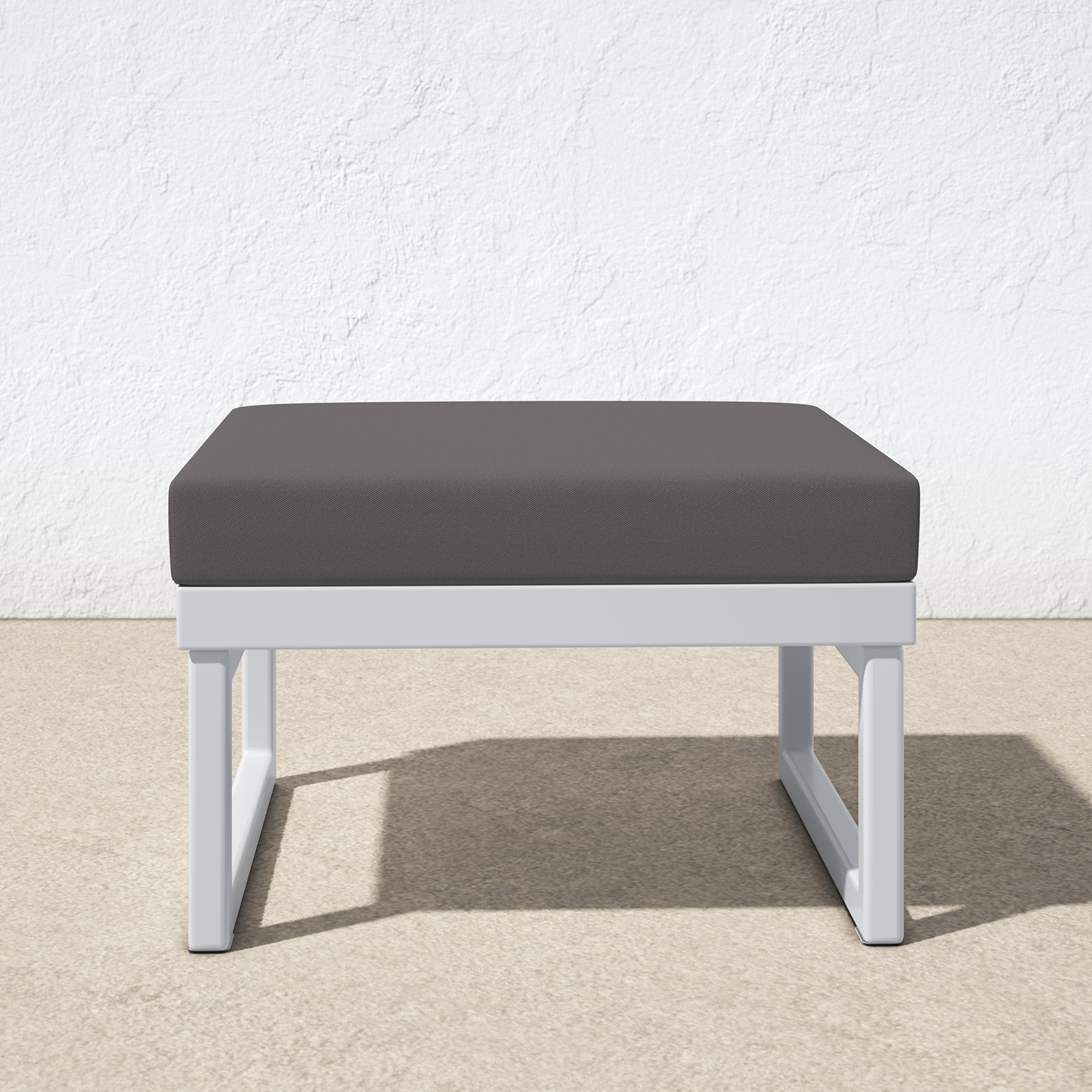 Lane Upholstered Outdoor Ottoman with Cushion, White, Charcoal