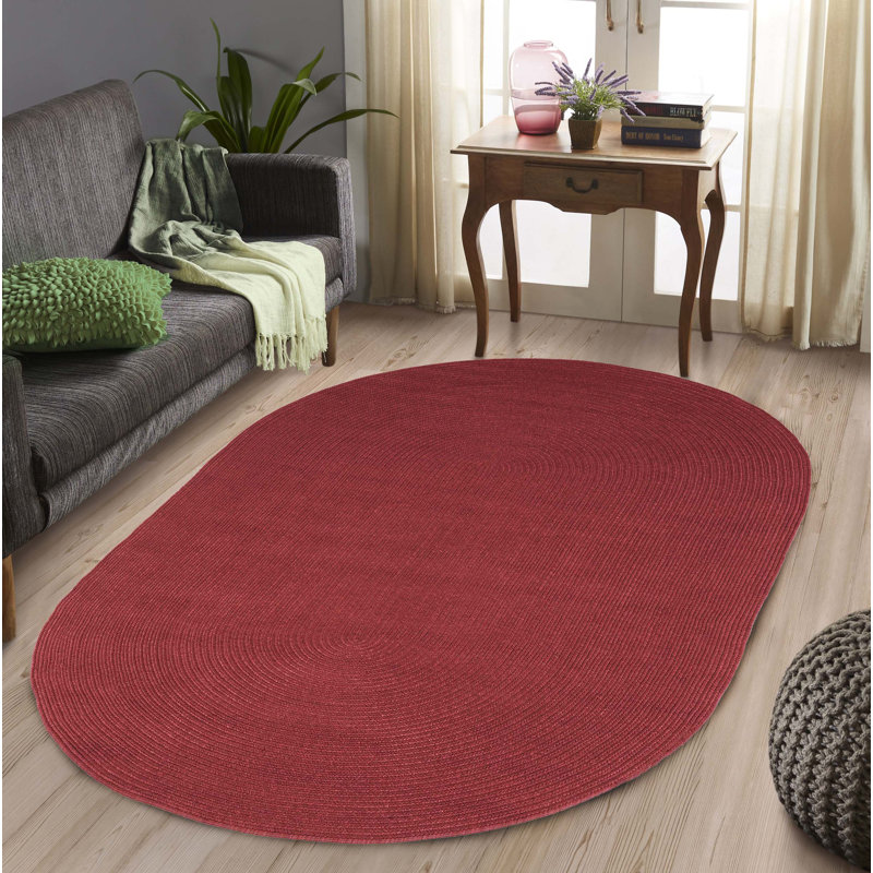 Neufeld Hand-Braided Indoor/Outdoor Burgundy Area Rug, Oval 5' x 8'