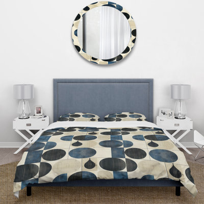 Ensemble de housse de couette ivoire bleu Midcentury Shapes I - Midcentury