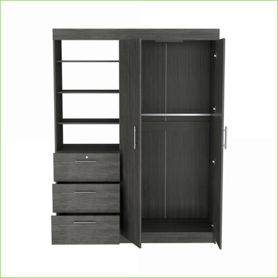 Armoire avec 3 tablettes à 3 niveaux, 3 tiroirs Poignées en métal, chêne fumé | Chêne | Panneau de particules