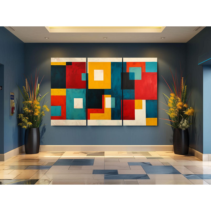 «Triptych Canvas Wall Art - Geomet Color Block Triptych Wall Art», reproduction d'art, H 24 po x l 48 po