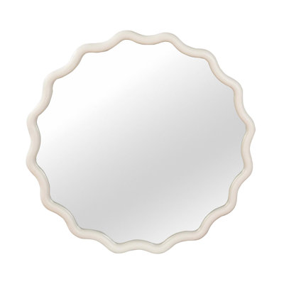 White 36 Inch Wavy Round Solid Wood Frame Decorative Mirror,For Bedroom, Bathroom, Living Room, Entryway