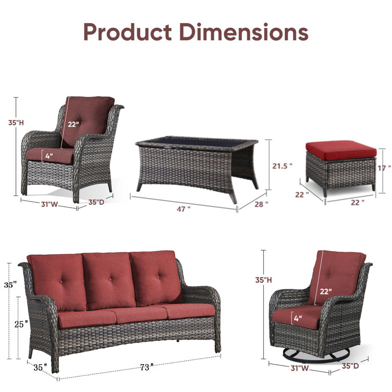 Kenji Wicker 7 - Person Patio Conversation Set with Cushions, Gray