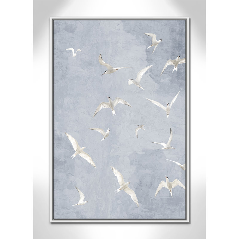 «Flight Flight», impression grise par Kimberly Allen, L 25,5 po x H 37,5 po, Flotteur blanc