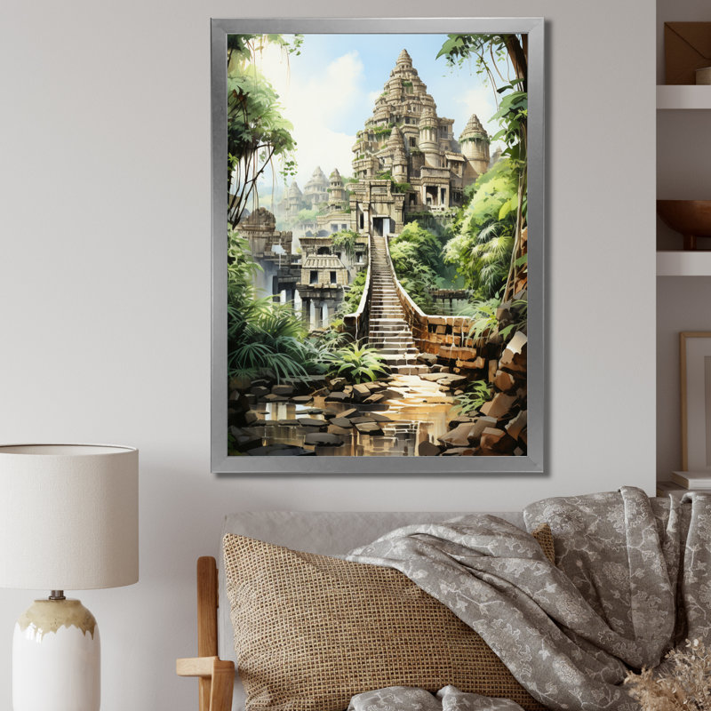 Chinita Asian Art Journey To Angkor III, reproduction d'art sur toile, Cadre photo argenté, H 40 po x l 30 po x P 1,5 po