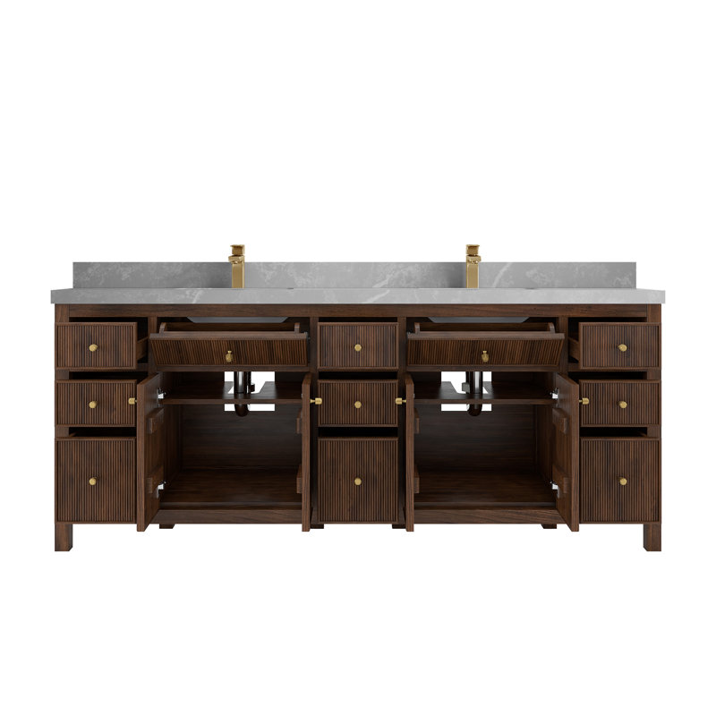 Sonoma X P 22 po Meuble-lavabo double en noyer foncé D, Gris perle