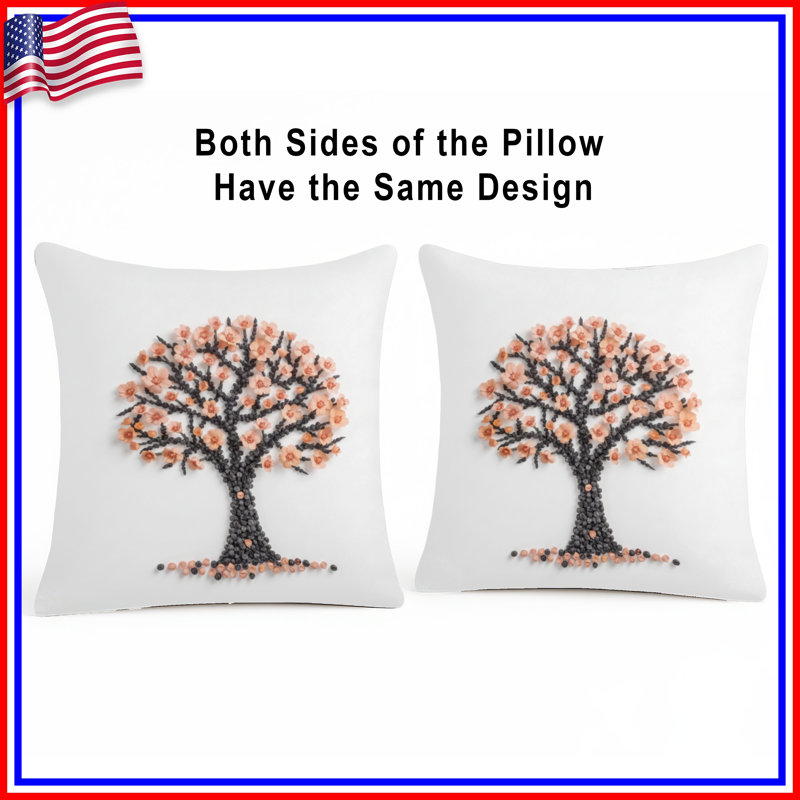 Coussins décoratifs à double face avec motif d'arbre à fleurs, 26 x 26 pouces, Black Light Pink