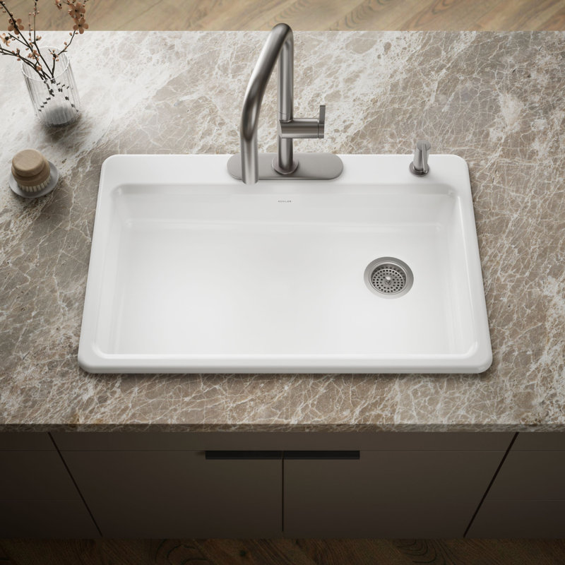 Évier de cuisine à simple cuve à montage sur le dessus L 33 po x l 22 po Riverby, Blanc