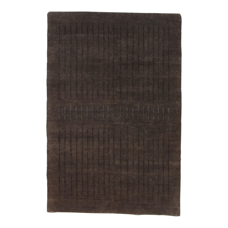 Tapis de zone en laine noir noué la 4 pi x 6 po one-of-kind Rebeterano