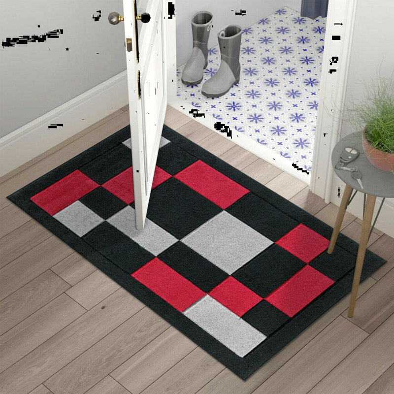 Caythan Non-Slip Indoor Doormat, Black/Red