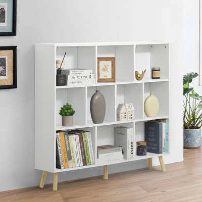 48-Inch Wide 10 Cube 3 Tier Wooden Bookshelf for Living Room, Bedroom, Office, White
