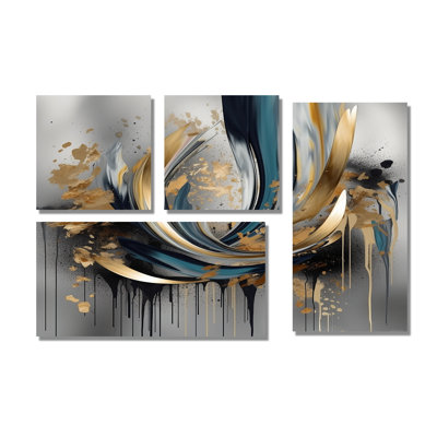 Formes abstraites et lignes infinies IV - Art mural 4 pièces