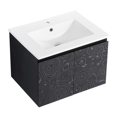 Meuble-lavabo de salle de bain avec lavabo en céramique et poids de 46,6 lb - Lavabo mural en céramique flottant de style 24 po facile d'entretien