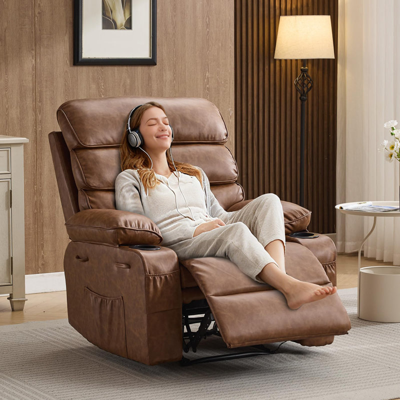 Ergonomic PU Leather Recliner Chair with Massage & Heat, Adjustable Backrest and Footrest, for Adults & Nursery, Brown