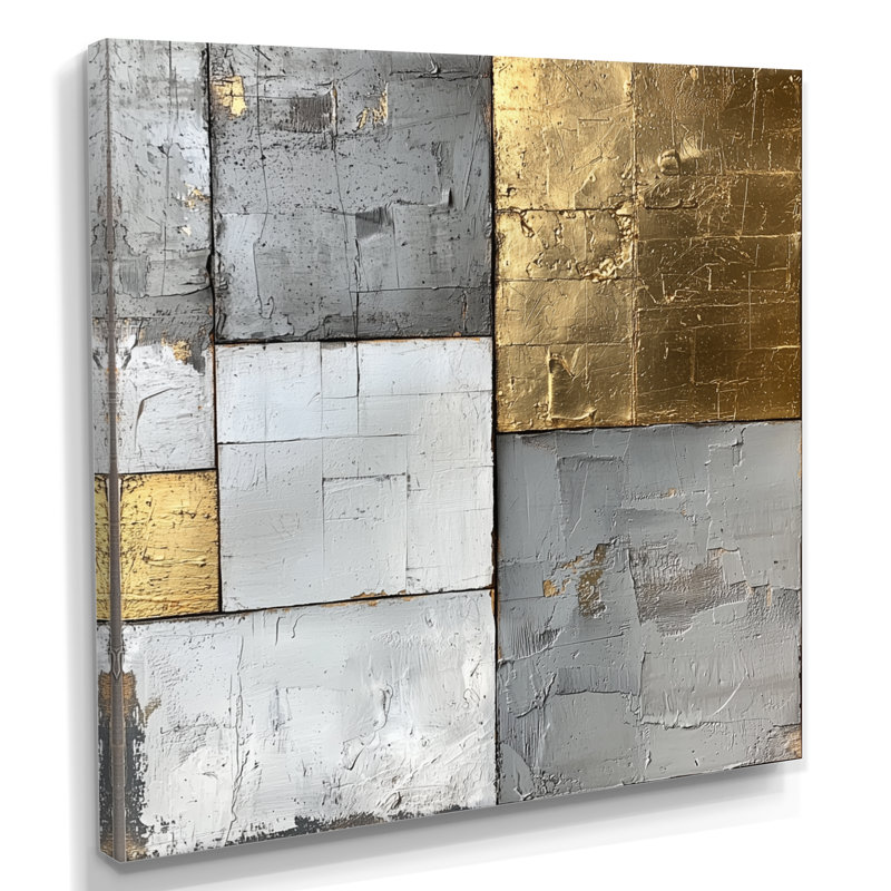 «Oberdorf» géométrique or et gris forme pure IV - art géométrique abstrait, H 30 po x l 30 po, Toile tendue