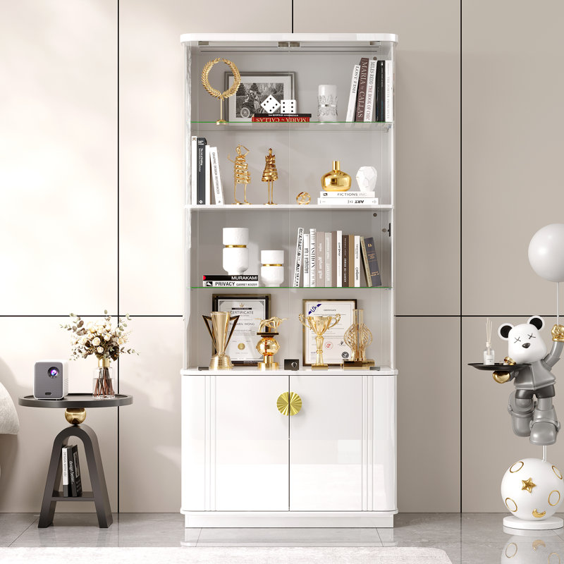 180cm H Display Cabinet with RGB Sensor Lights, 4-Tier Lockable Storage Cabinet, White