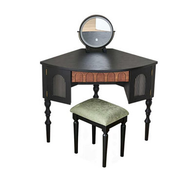 Coiffeuse vintage de style français en bois massif de 99 cm (38,98 po) avec miroir de maquillage