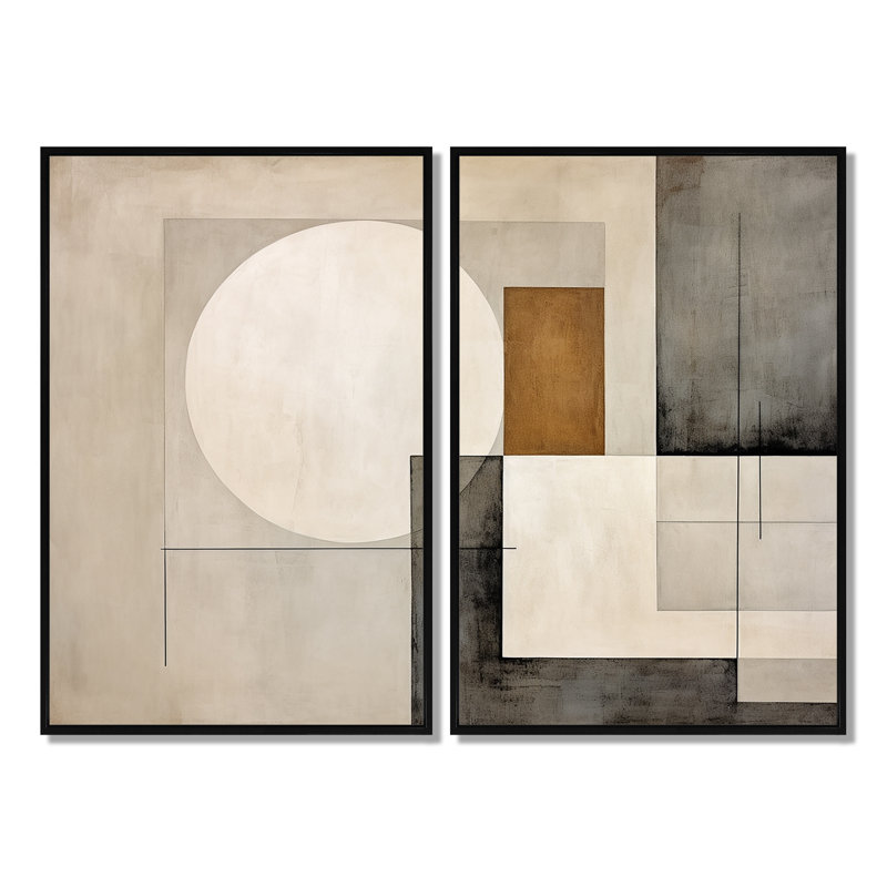 Convergence harmonique beige et suprématisme - impressions abstraites sur toile, Black, 36" H x 48" W