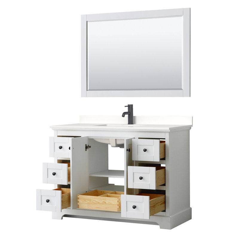 Avery 48'' Single Bathroom Vanity with Quartz Top, Matte Black, White, White Quartz