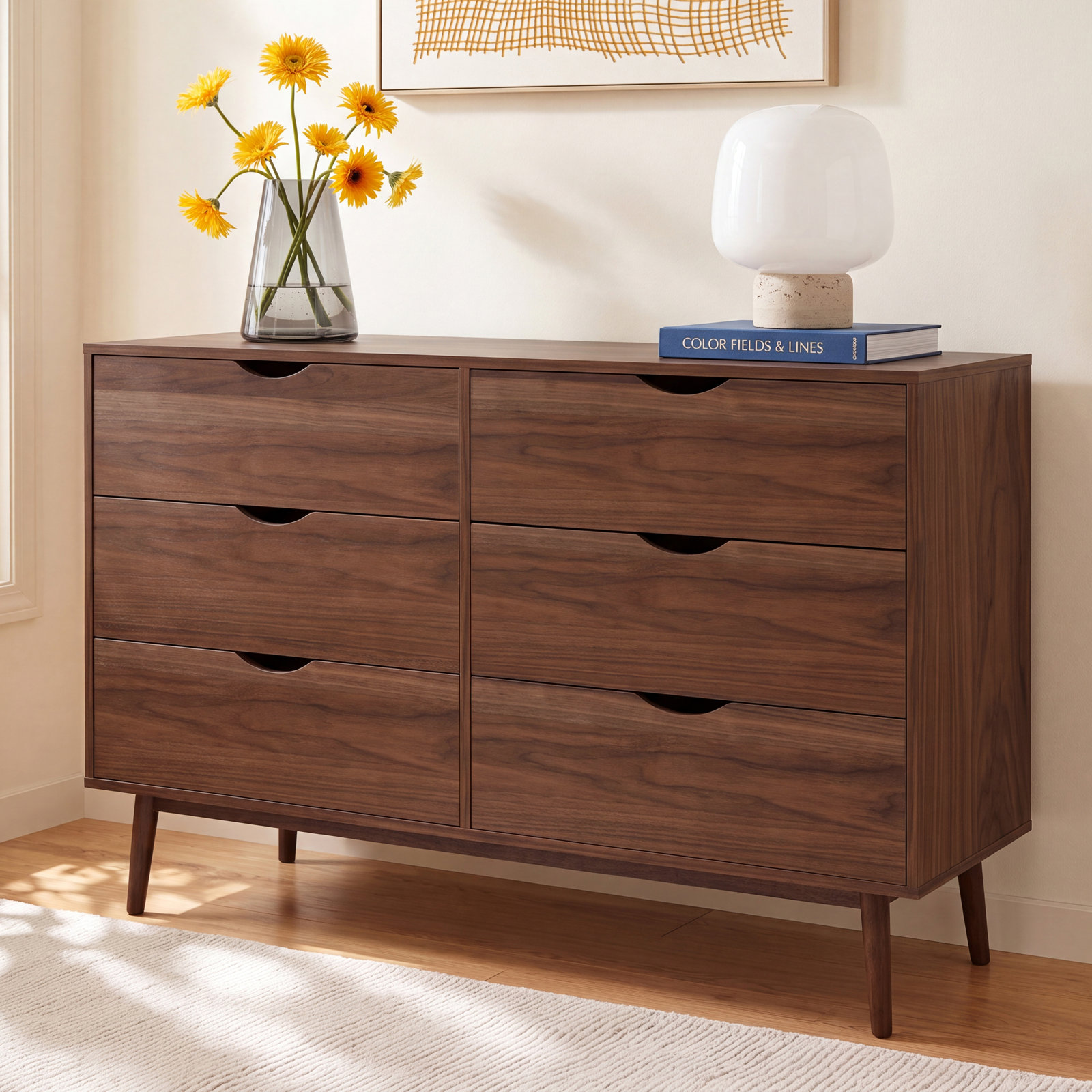 Indra 6 - Drawer Dresser, Walnut