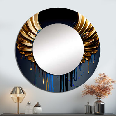 Miroir mural quantique bleu et doré
