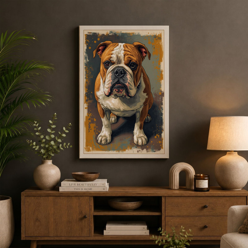 Noble Bulldog Boho - Wrapped Canvas, 18x12 - 45.7 x 30.5 cm, Cream Border