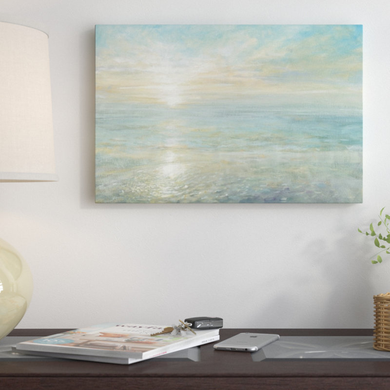 C-00164-Sunrise Sunset, Coastal, Blue, Teal, Yellow, Greem Reflection On Water, Peaceful, Tranquil, Ocean Seaside, Beach
