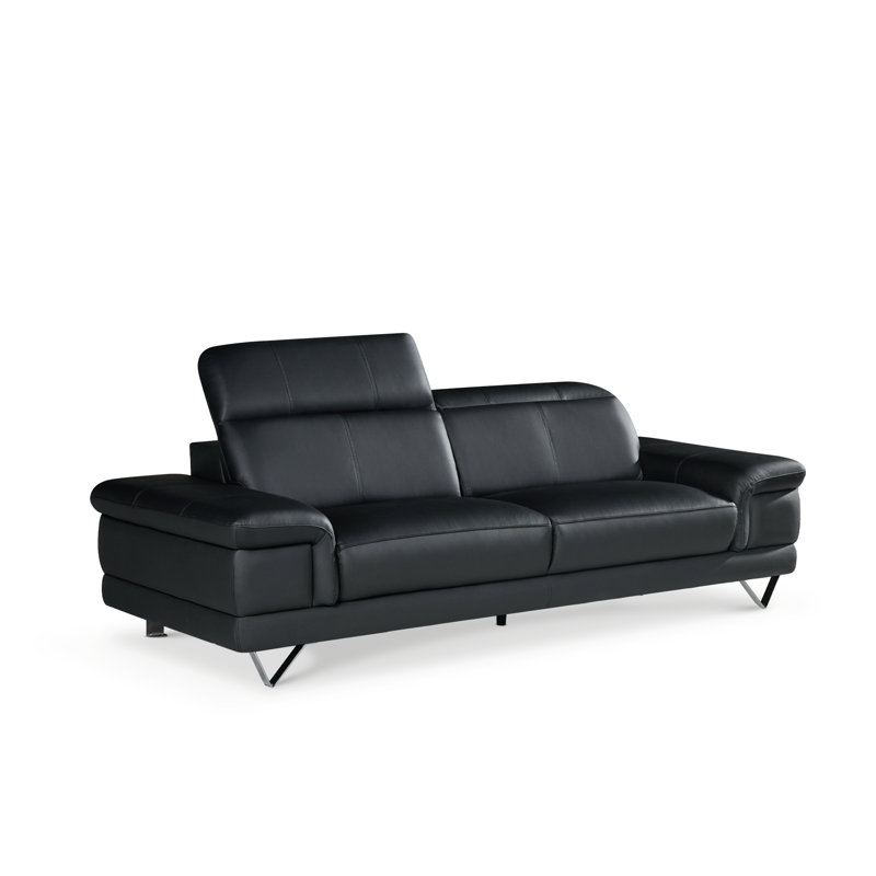 Genuine Leather Sofa, Black, 3